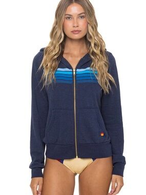 Aviator Nation 5 STRIPE HOODIE - NAVY // BLUE